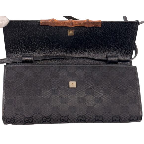 GUCCI GG Canvas Bamboo Clutch/ Shoulder Bag/ Crossbody Bag - Picture 4 of 13